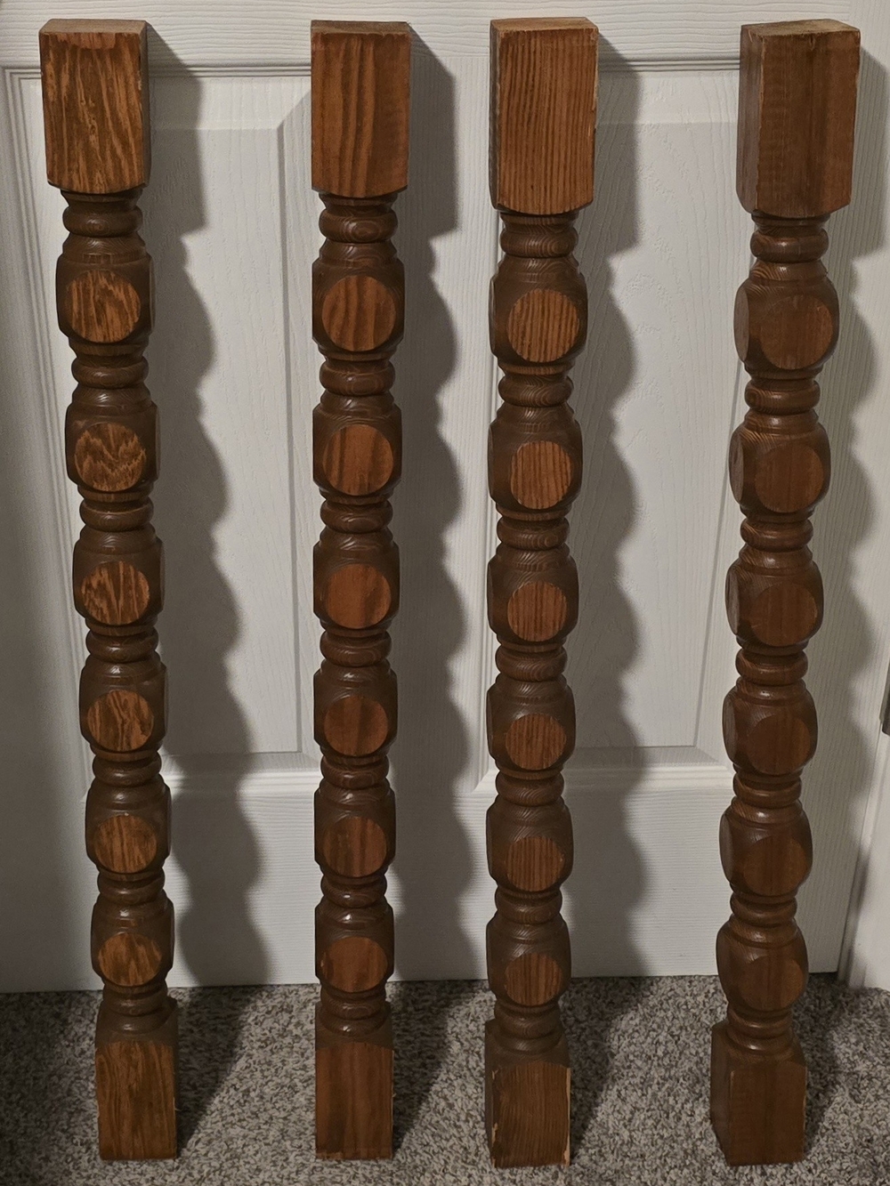 4 Vtg Wood Harvest 2.5 x 34" Salvage Turned Wood Table Legs Spindle Baluster 70s